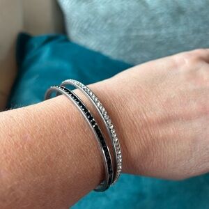 Elegant Silver and Black Bangle Set